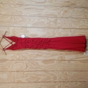 Jump Apparel NWT Red Ruched Sleeveless Criss Cross Sleeveless Maxi Dress Sz 3/4
